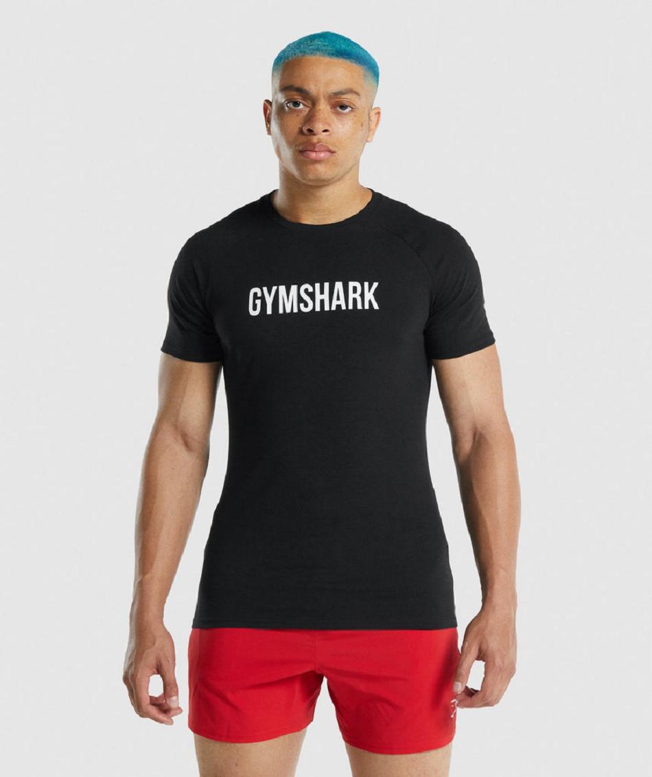 T Shirts Męskie Gymshark Apollo Czarne | PL 3939MQZ